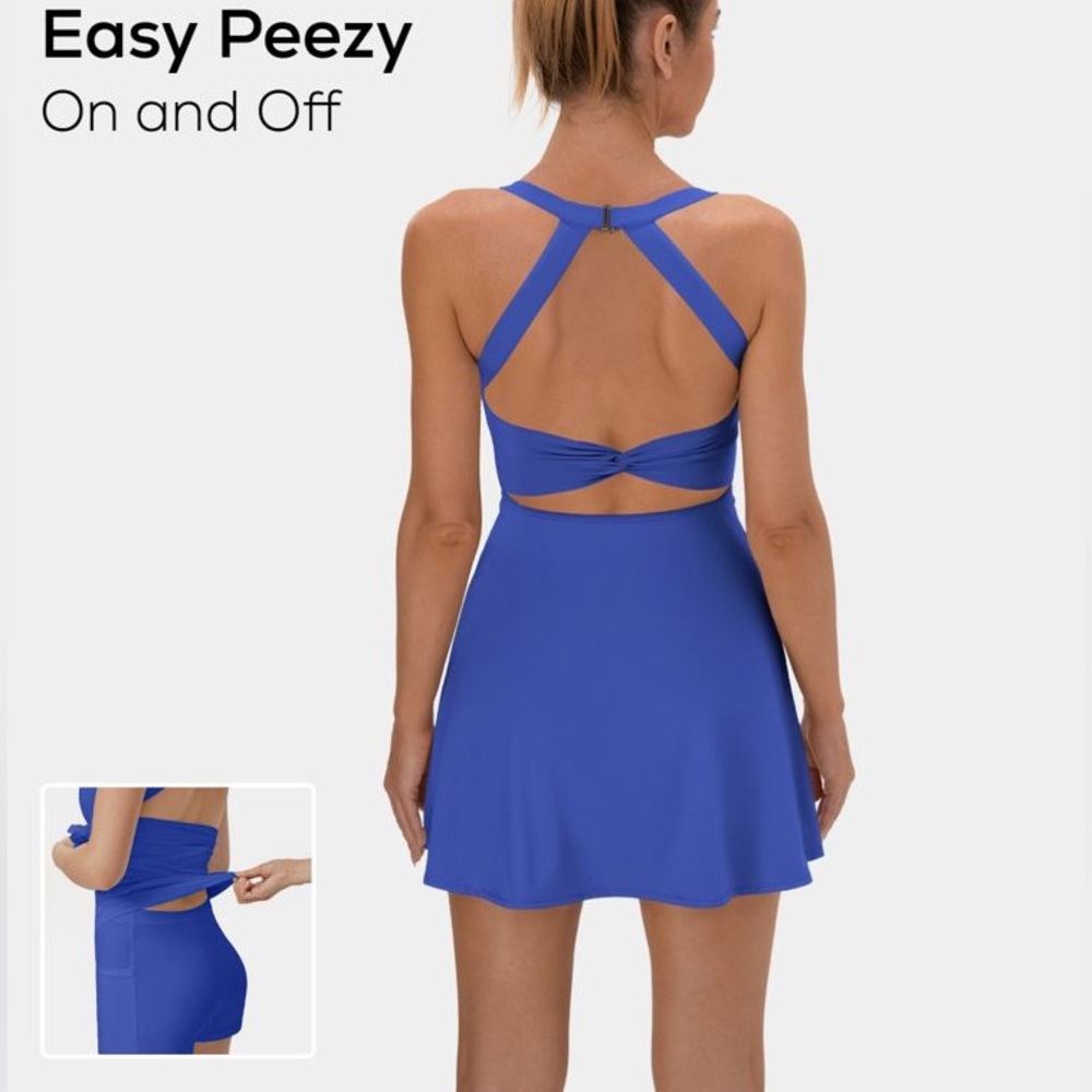 NWT Halara Backless Cut Out Twisted Side Pocket 2-in-1 Exercise Dress-Easy Peezy